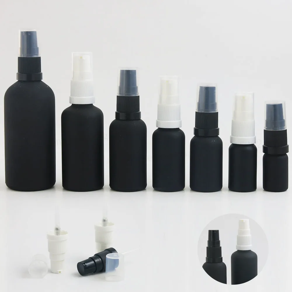 200 x Refillable Travel 100ml 50ml 30ml 20ml 15ml 10ml 5ml Paint Black Glass lotion Bottle With Plastic Pump