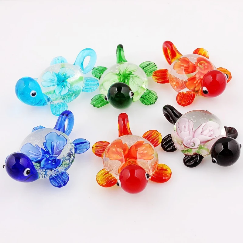 Qianbei Wholesale 6pcs Handmade Murano Lampwork Glass Mix Color Cartoon Turtle Pendant For Necklace