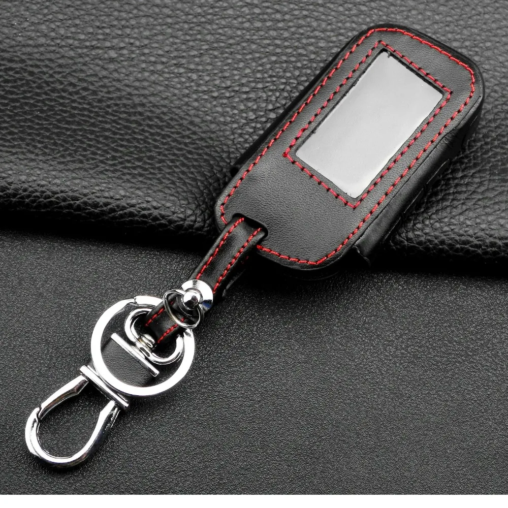 jingyuqin New A93 Leather Case For Starline A93 A63 Car alarm Remote Controller LCD Keychain Cover