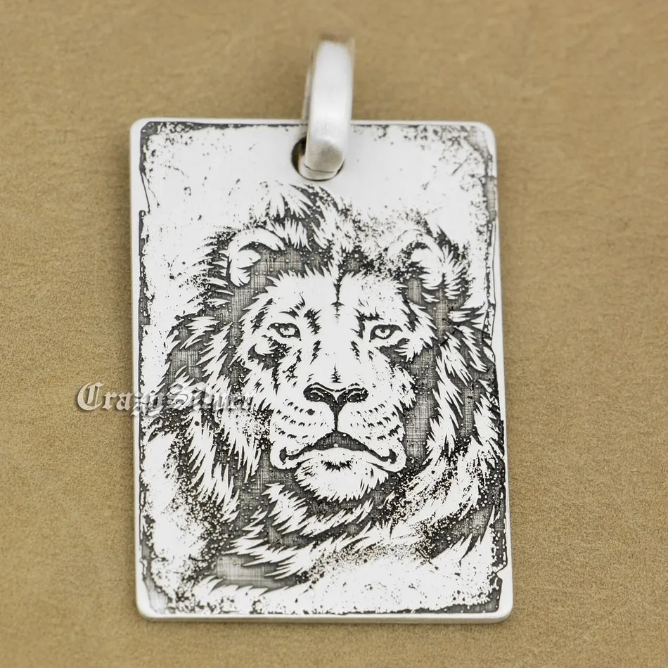 Alta Dettaglio Profondo Inciso 925 Sterling Silver Lion King Dog Tag Mens Biker Rocker Punk Del Pendente 9X003