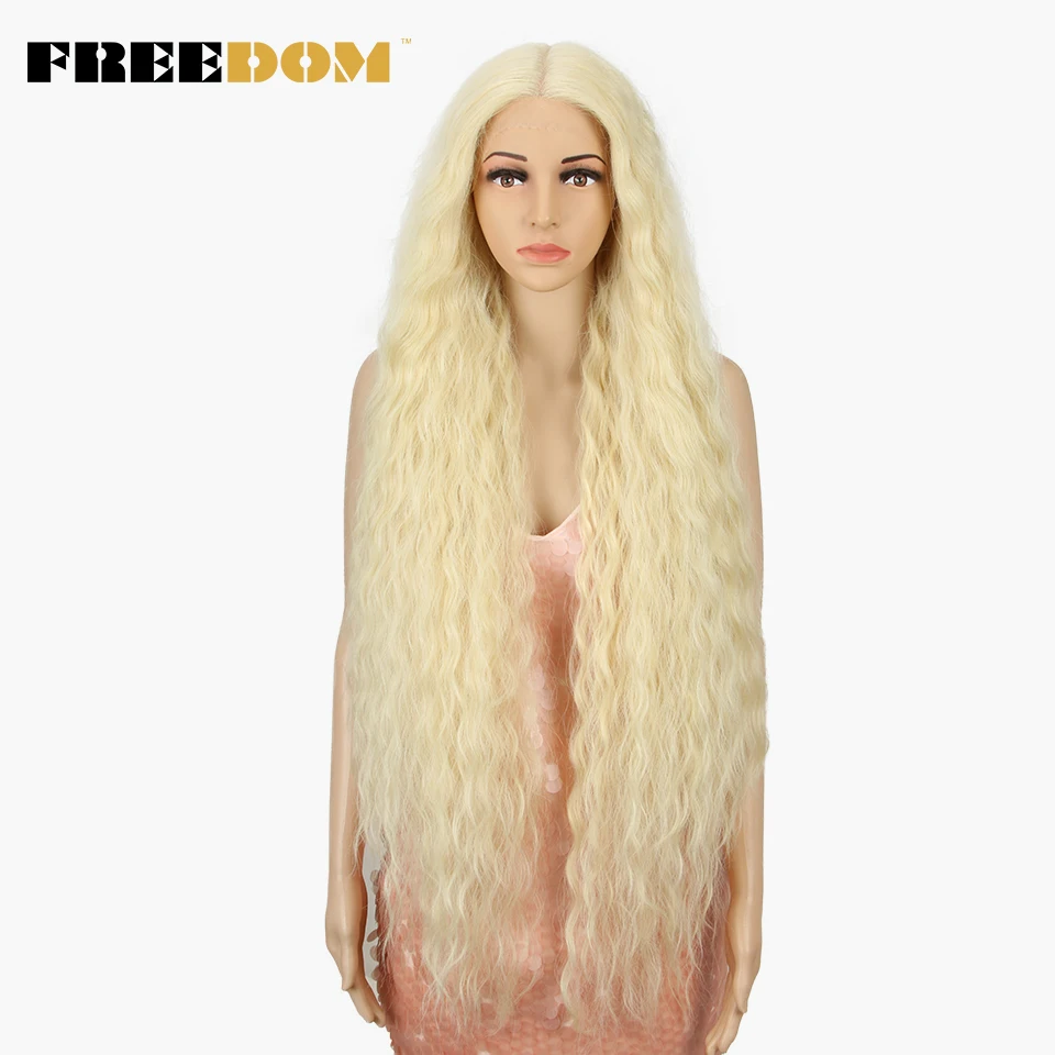 FREEDOM – Synthetische Perücken mit Spitze am Vorderteil für schwarze Frauen, 40 Zoll lang, Cosplay-Perücke, lockige Perücken mit Spitze, Ombré-Perücke mit Highlights in den Farben Ingwer, Weiß und Pink. – Detail 8