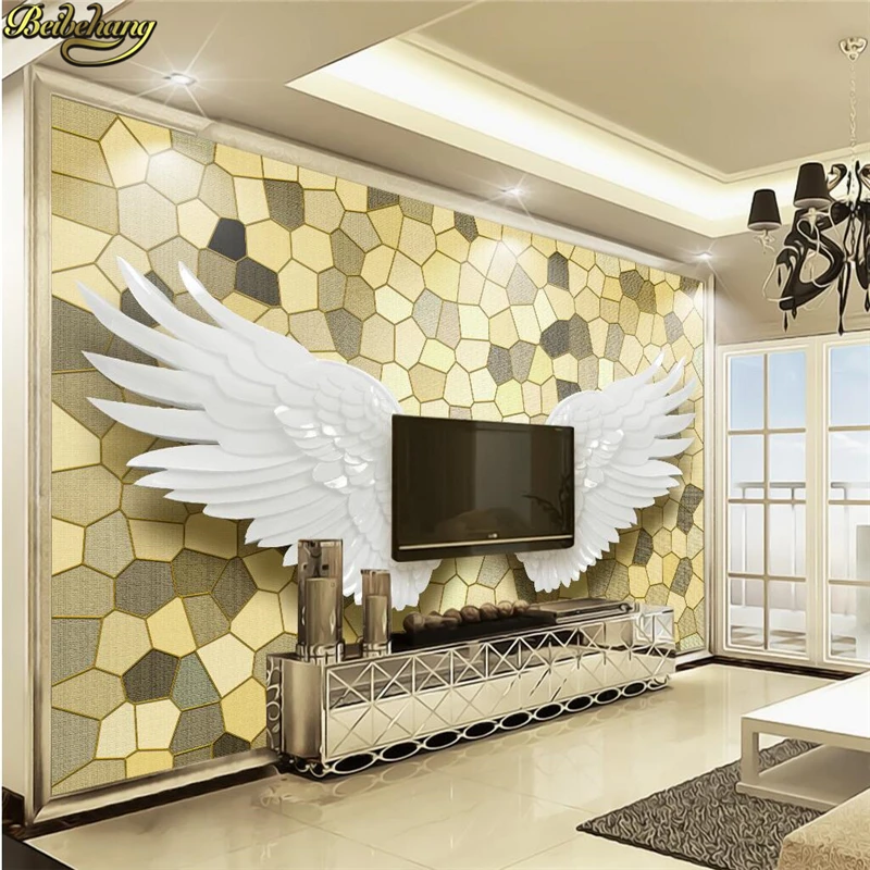 

beibehang Custom Photo Wallpaper Mural Wall Sticker Nordic Modern Relief Angel Wings Mosaic Stone Wall TV Background Wall