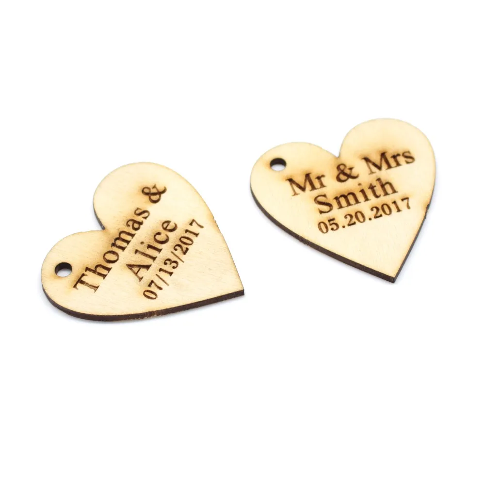 50 * Personalised Custom Wedding Wine Charm Gold / Silver Mirror / Clear / Wood Heart Label Tag Party Favors Gift Wedding Decor