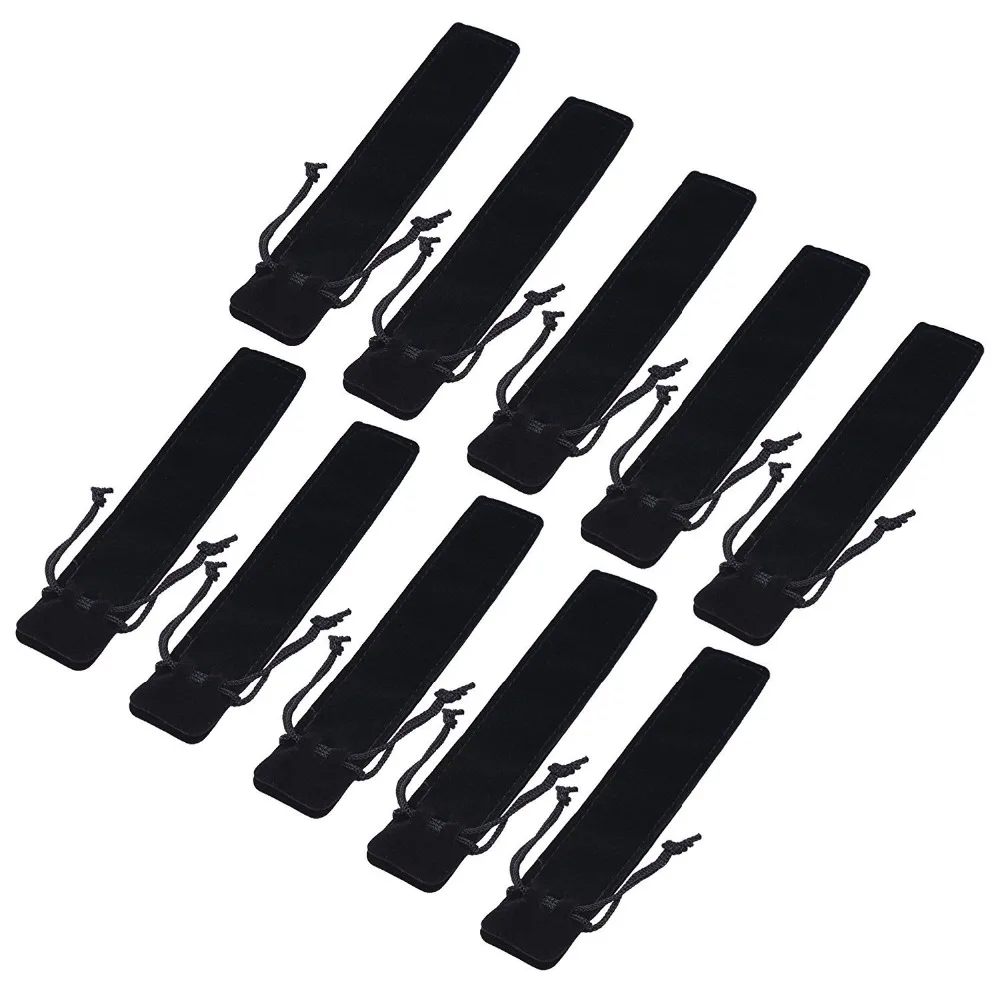 XRHYY 10pcs Black Simple Pen Pouch, May tighten up Velvet Pen Bags