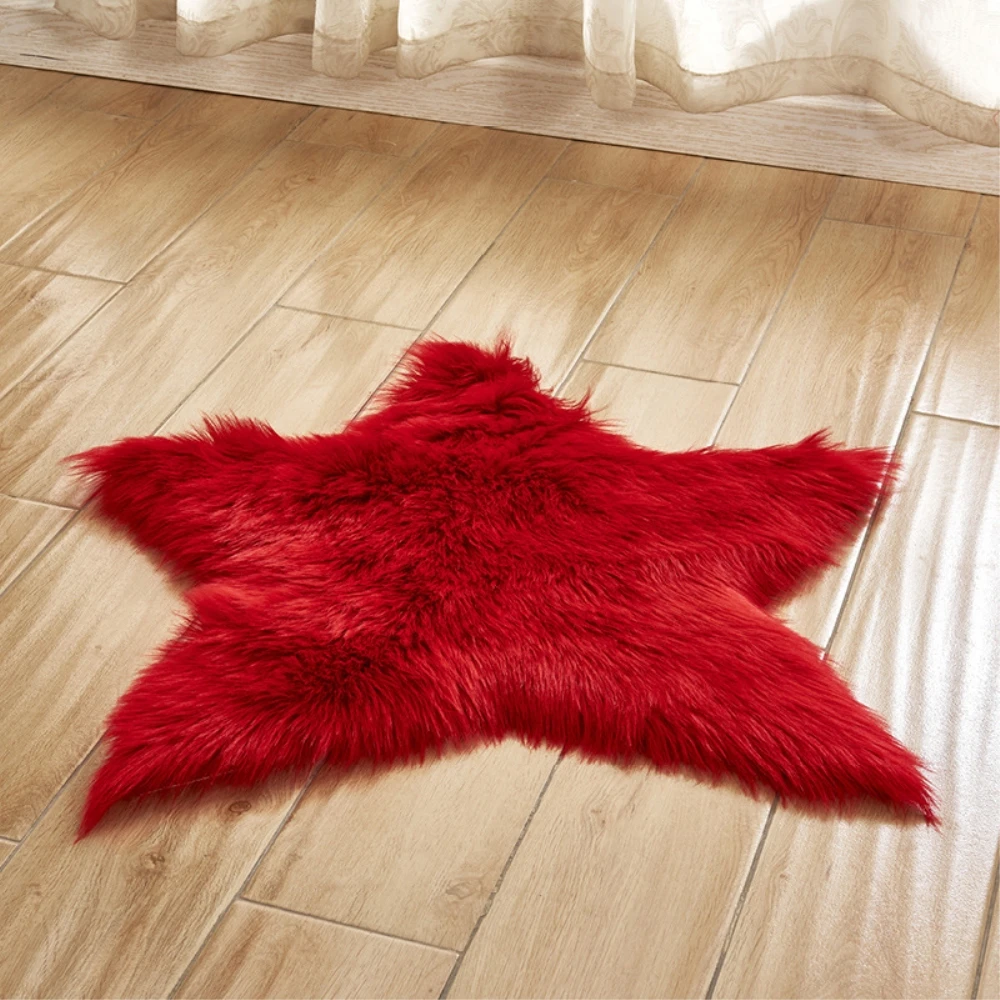 

RAYUAN Star Shape Artificial Wool Carpet Sheepskin Hairy Carpets Faux Mat Seat Pad Fluffy Soft Area Rug Tapetes 60CM