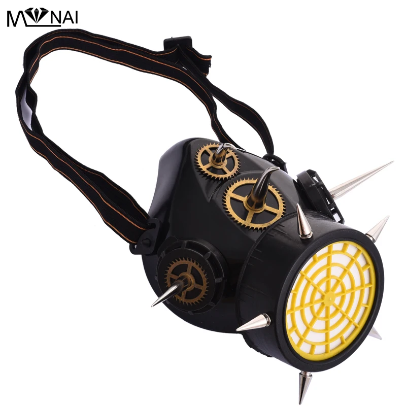 Steampunk Rivet Mask Hip-hop Halloween Party Punk Masks Motorcycle Mask Respirator 1 Canister I Valve Masks With Gears