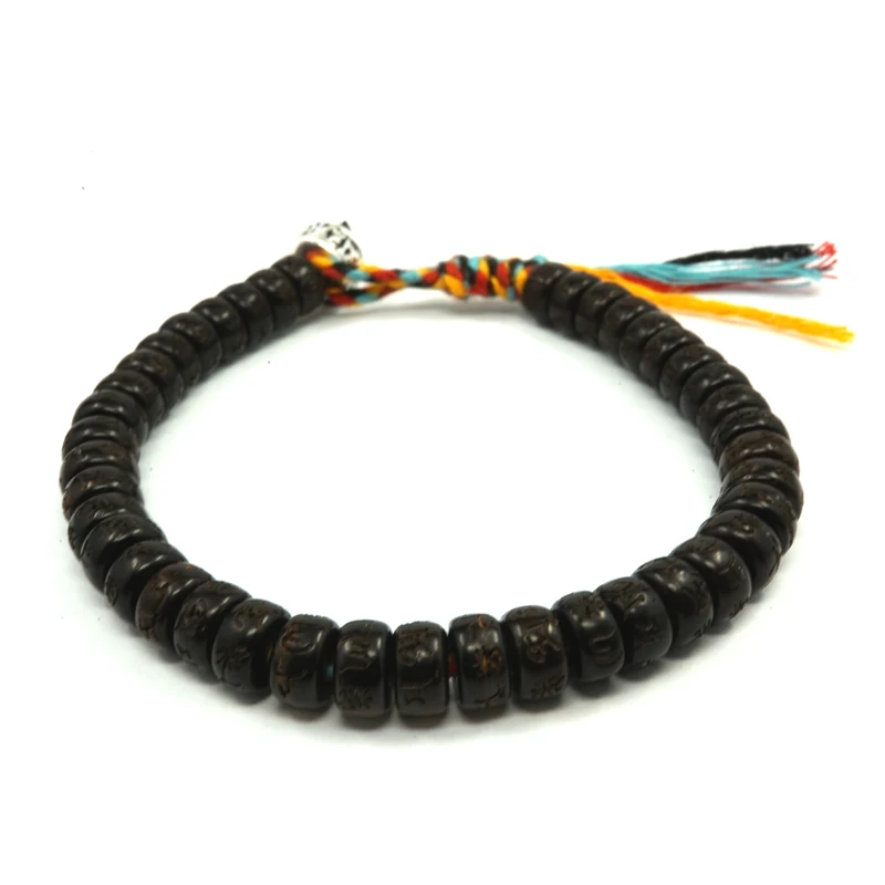 Pohier Tibetan Silver  buddhist  Lucky Knots Hand Braided Bracelet Natural Coconut Shell Beads Carved Handmade Bracelets