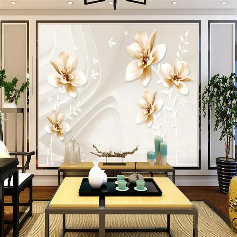 

Decorative wallpaper Modern Chinese gardenia with golden flowers background wall painting