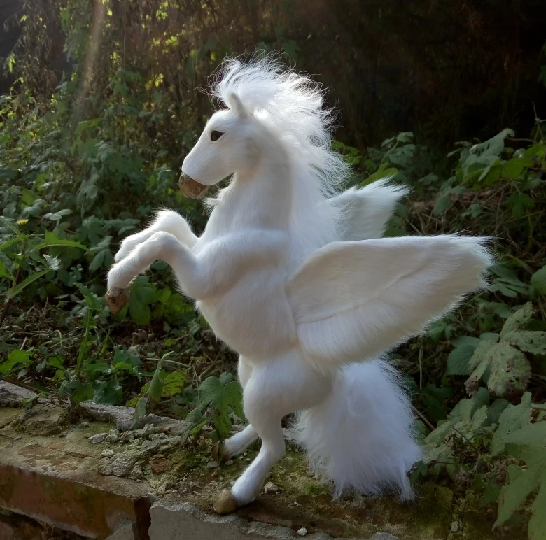 

new simulation standing unicorn toy resin&fur white wings unicorn doll gift about 32cm 1192