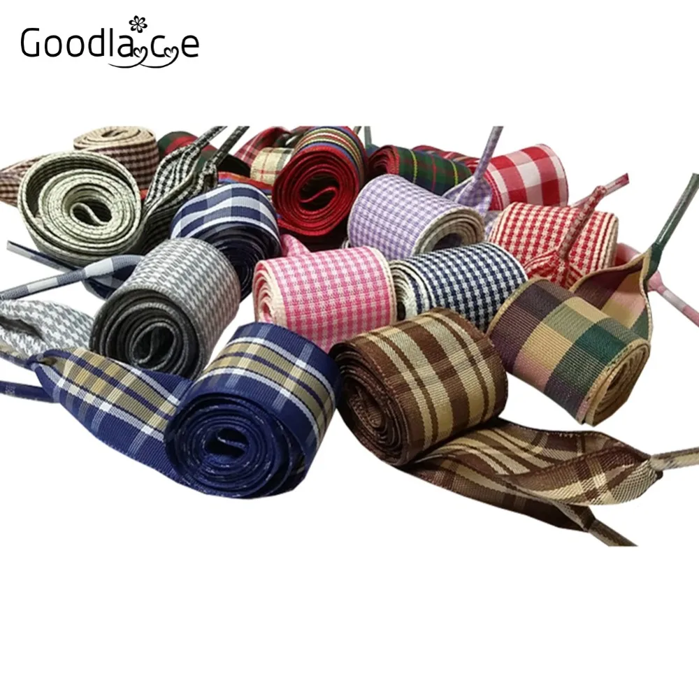 120cm/47" Long of Flat Fashion Checkered Ribbon Shoelaces British Style Plaid Shoe Laces 2.5cm/ 1 Inch Wide image 2