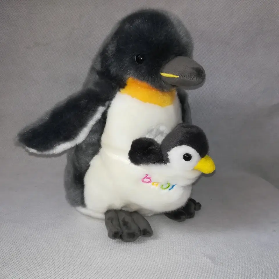 

about 28cm cartoon penguin plush toy dark gray penguin with baby, soft doll toy Christmas gift b1877