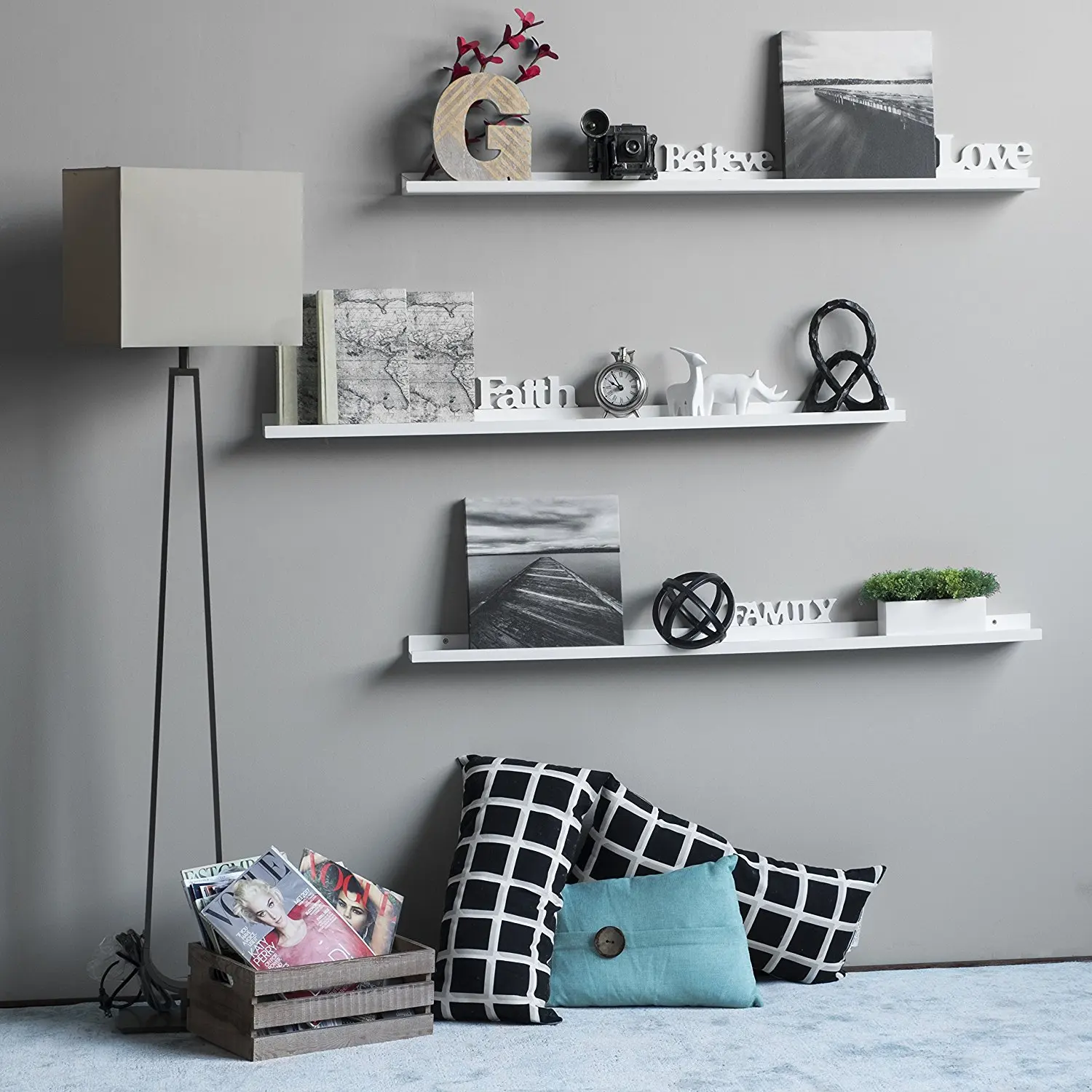 46 Inches Floating Picture Display Ledge Wall Mount Shelf Denver Modern Design White