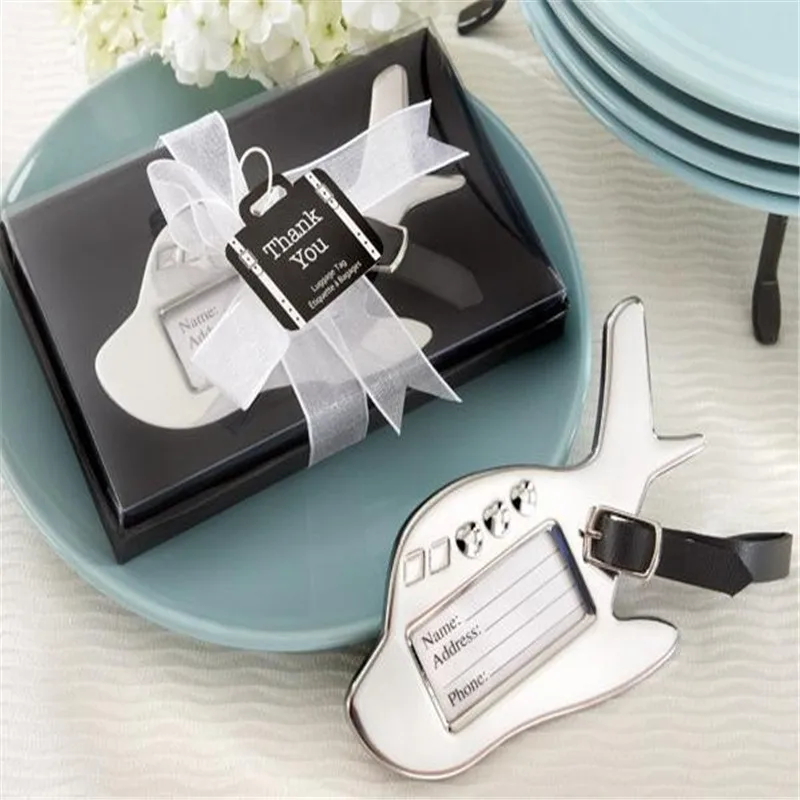 Newest Wedding favors Airplane Luggage Tag in Gift Box with suitcase tag 50pcs wedding gift tag