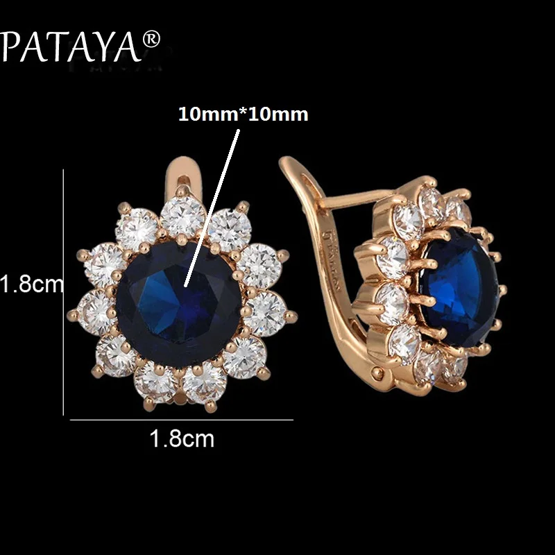 PATAYA New Original Design Blue Sunflower Round Natural Zircon  Earrings Rings Sets 585 Rose Gold Color Women Wedding Jewelry