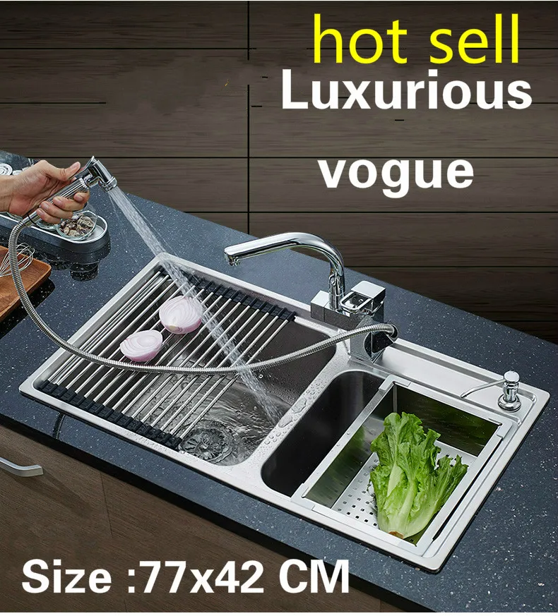 

Free shipping Apartment standard kitchen double groove sink do the dishes food grade 304 stainless steel hot sell 77x42 CM