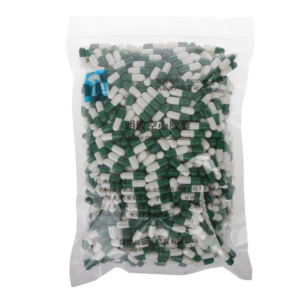 1000Pcs Green White Empty Hard Gelatin Capsule Size Medicine Pill Capsule Vitamins Personal Health Care Pill Cases Splitters