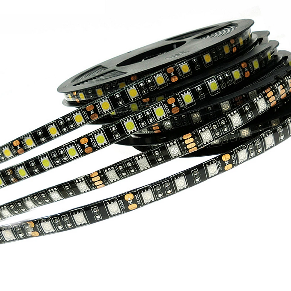 LED Strip 5050 SMD Black PCB 5M DC12V Flexible Light 60Led/m,5m/lot,White,Warm white,Red,Green,Blue,Yellow+12V 5A Adapter