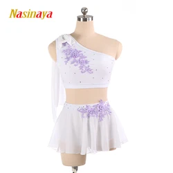 Nasinaya Children And Girls Figure Skating Competition Training Air Yoga Pole Dance Exam Performance Dress White Clothes