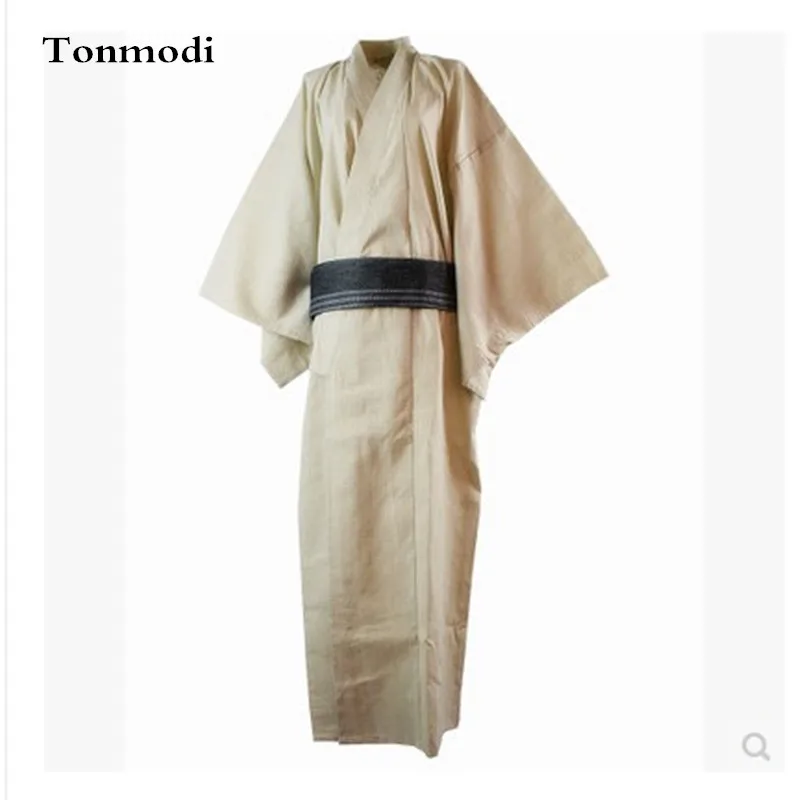 Pyjama Kimono 100% Katoenen Geweven Stof Mannen Lange Kimono Design Badjassen Gewaad Heren Jurk