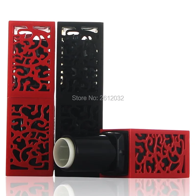 Hollow Retro design Lipstick Tube Black Red Color Square Lace Model Lipstick Packing Bottle Lip Balm Tube F20171958