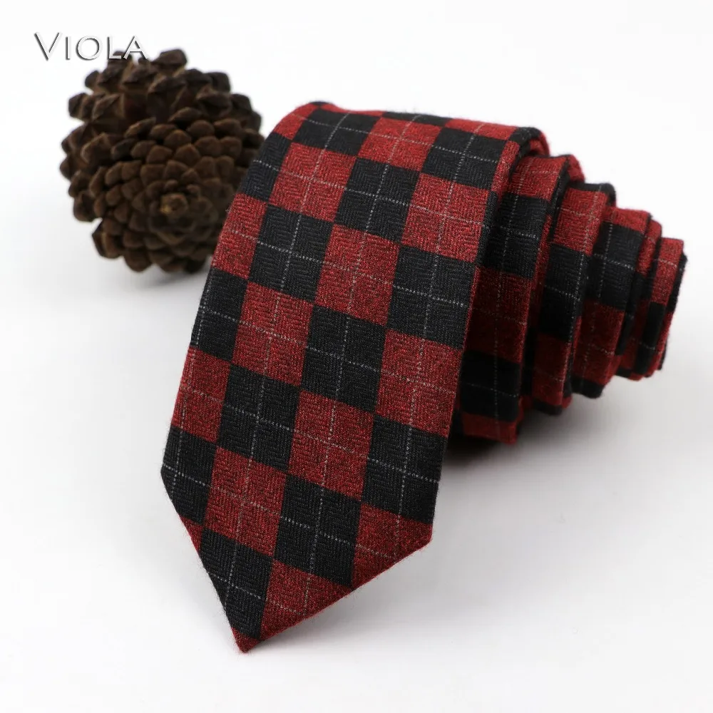 Vintage Soft Wool Cotton Tie Plaid Striped Men 6cm Narrow Necktie Slim Red Blue Leisure Tuxedo Suit Male Gift Shirt Accessory