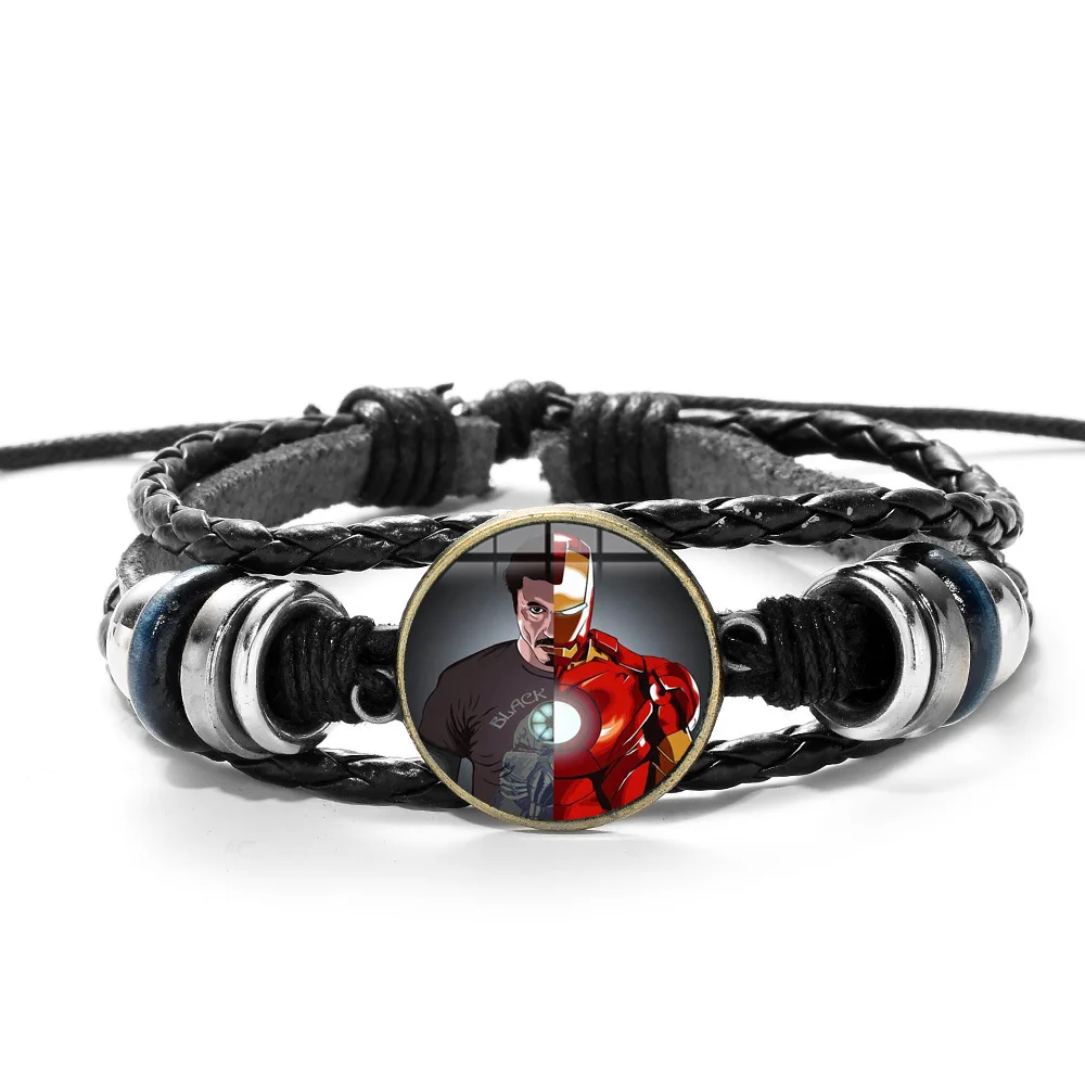 The Avengers Action Figure 3D Marvel bracciale in pelle Iron Man Tony Stark Arc reattore stampato gemma di vetro braccialetto di fascino giocattoli