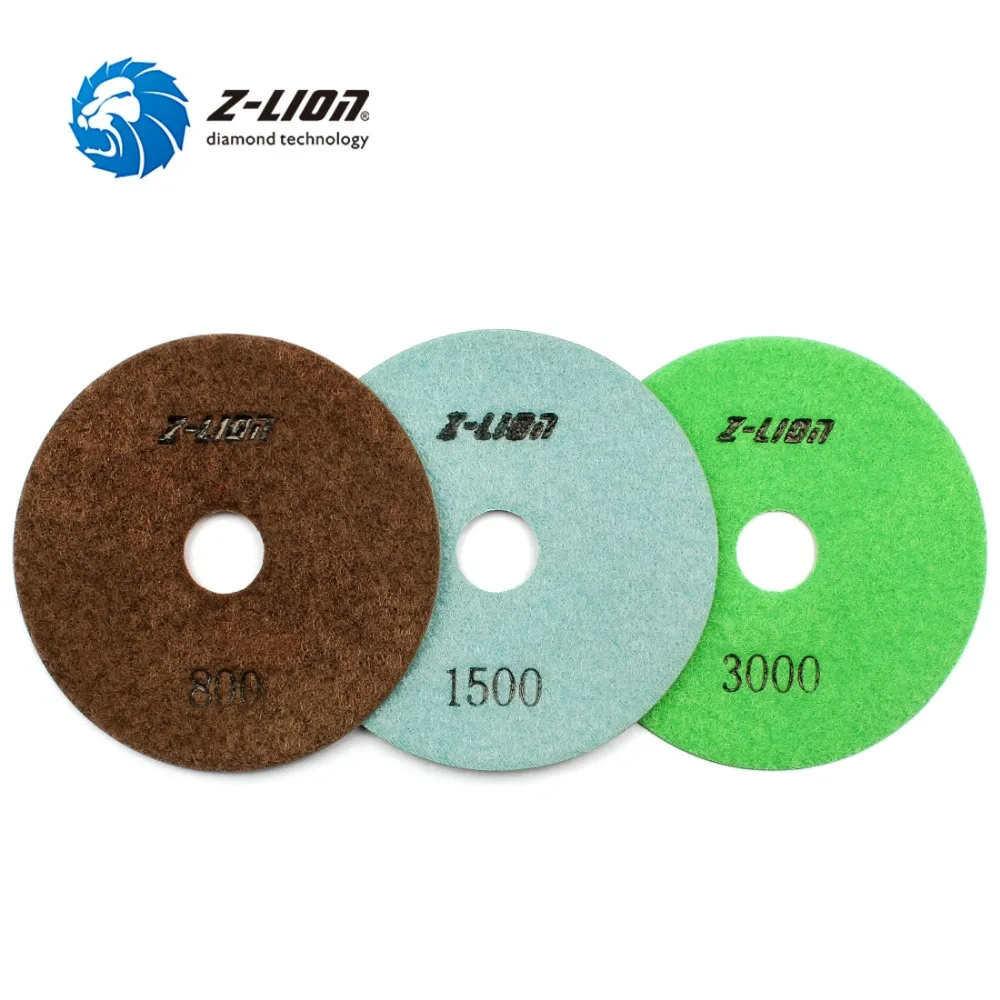 Z-LION 3pcs Diamond Electroplated Polishing Pads 4inch grit 800/1500/3000 Flexible Diamond Sanding Disc for Glass Tile Stone