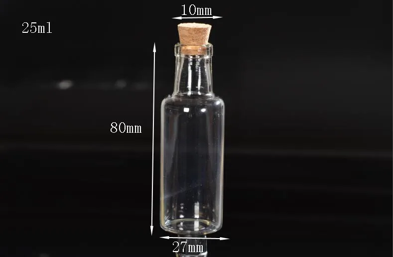 100pcs 25ml wholesale Glass wishing Bottle with Cork stopper Empty Bottle Jars Containers Vial Craft Drift Bottles Decoration