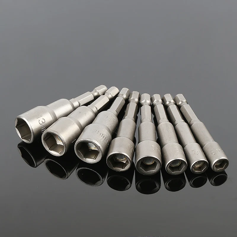 8pcs 6-13mm Magnetic Hex Socket Nut Setters Driver Bits 65mm Length Electric Screwdriver Socket Nut Driver Set Socket Adapter