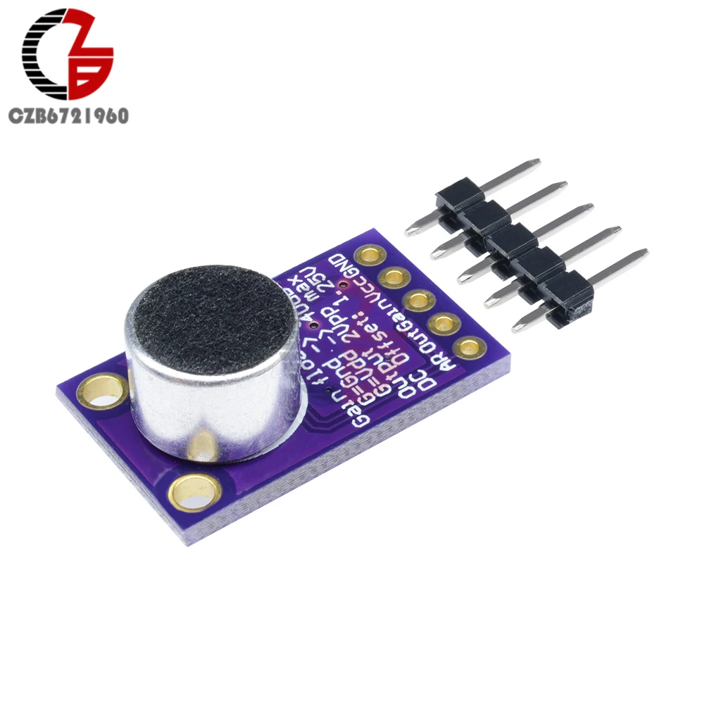 MAX9814 Microphone Amplifier Board Module Auto Gain Max 40dB/50dB/60dB Frequency 20Hz - 20 KHz 2.7V-5.5V With Pins for Arduino