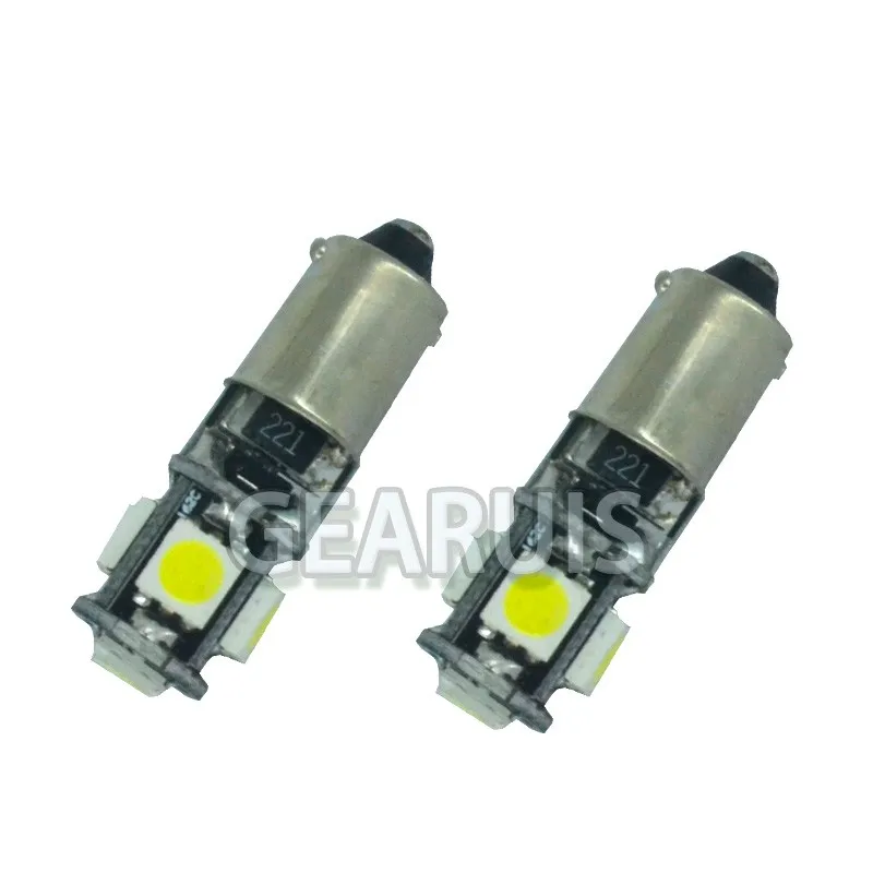 HK post free 100pcs Error Free CANBUS BA9S T4W 6523 1895 Car LED 5 SMD 5050  White Light Bulbs DC 12V