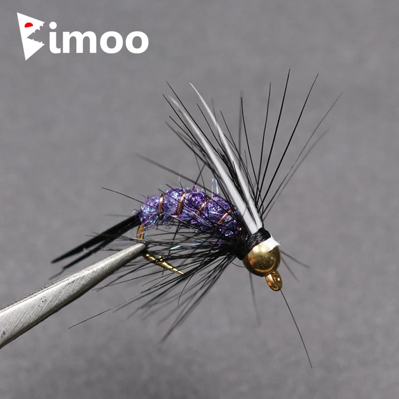 Bimoo 10PCS #12 Psycho Prinz Nymph Verrückte Lila Prince Nymph Messing Goldenen Kopf Trout Grayling Angeln Fliegen