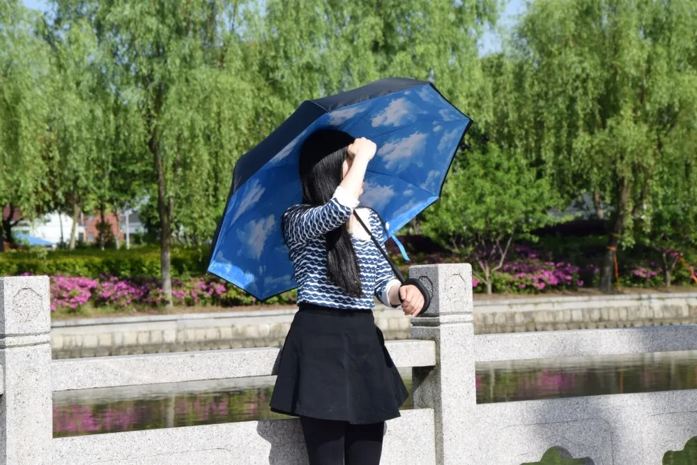 Paraguas inverso a prueba de viento, sombrilla de mango largo para la lluvia y el sol, con mango en C, Paraguas de refuerzo para agrandar, 50 piezas