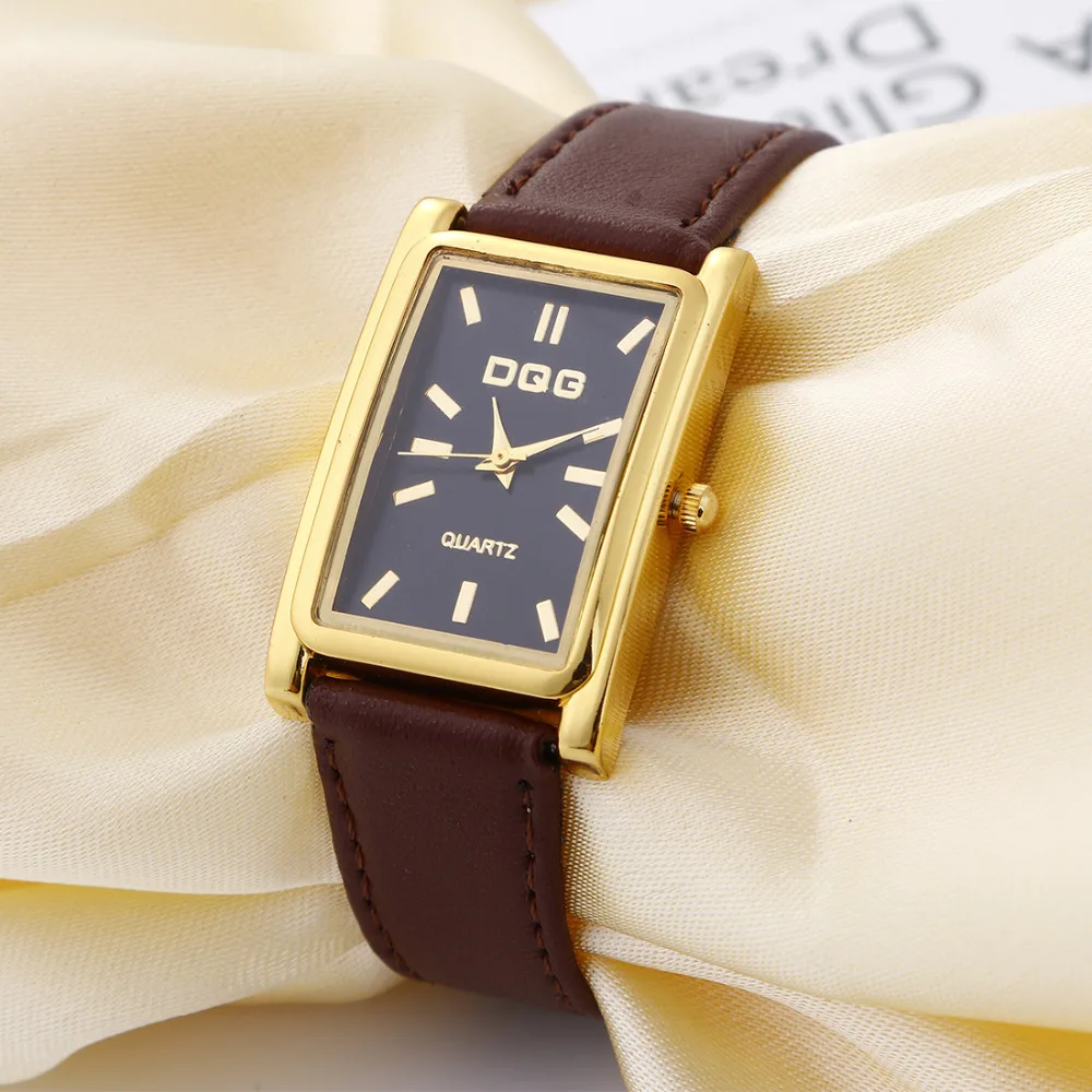 New Luxury Brand DQG Leather Strap Rectangle Quartz Watch Women Simple Business Dress Watches Gold Dial  Watch Clock Hot Sale