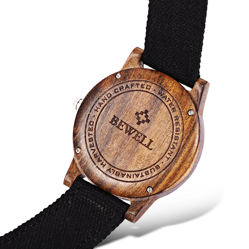 Bewell خشبية كوارتز ساعة الرجال النساء قماش باند اليابان movt wristwatch