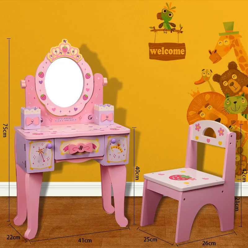 Kids Girls toys Simulation Wooden dressing table 3-9years Gift for Girl Dressing Table For Baby Girl Children pretend play toys