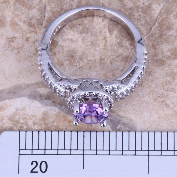 Marvelous Purple Cubic Zirconia White CZ Silver Plated Ring Size 5 / 6 / 7 / 8 / 9 / 10 S0447