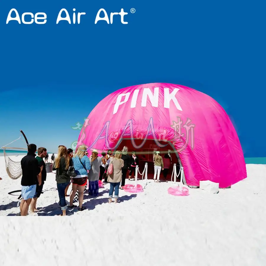 Tenda publicitaria portátil rosa gigante, marquesina inflable con cúpula de aire para fiesta en la playa con puerta personalizada