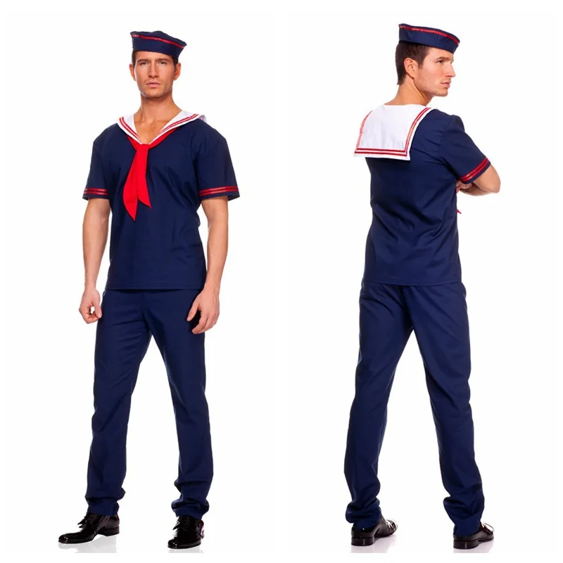 Men's Navy Sailor Cosplay Anime Costume Halloween Carnival Uniform Blue Worker Role Play Dress Shirt Pants Hat Festival Suit