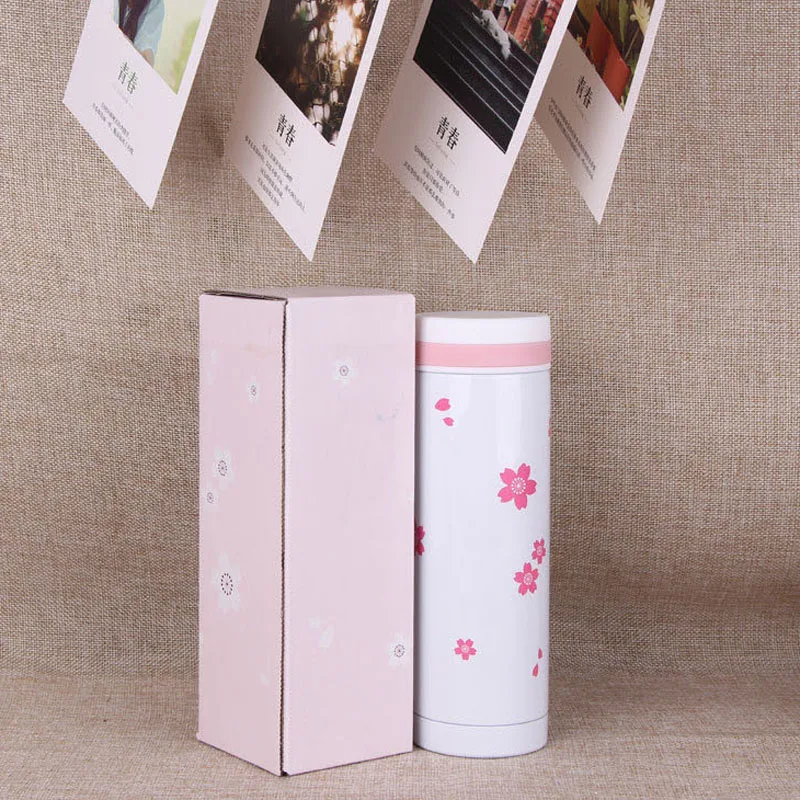 Cute Cherry Blossom Thermos 300ml Double Wall Tumbler Cup with Lid Termos Coffee 2015 Garrafa Termica Stainless Steel Thermocup