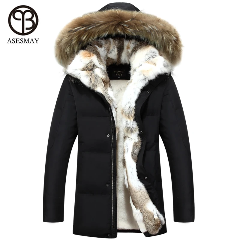 Asesmay-chaquetas con capucha para hombre, ropa de marca, abrigo de invierno, mapache, 2019