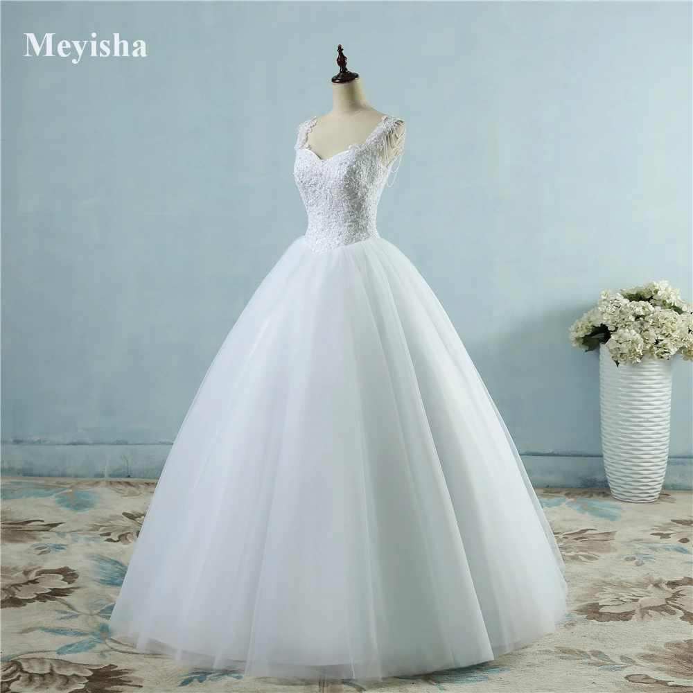 

ZJ9082 Sexy High Quality Lace A-Line Elegant White Ivory Beaded Wedding Dress 2024 Bride Dresses Pearls Sleeve