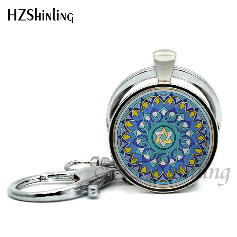 2018 New Arrival Star of David Mandala Keychain Glass Photo Jewelry Vintage Judaica Blessing Art Keyring Jewish Round Key chains