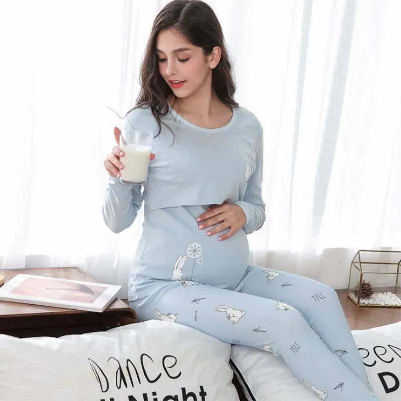 

Autumn Winter Breastfeeding Maternity Clothes Maternity Nightgown Nursing Sleepwear Sets Lactation Sleepwear Pregnancy Pyjama