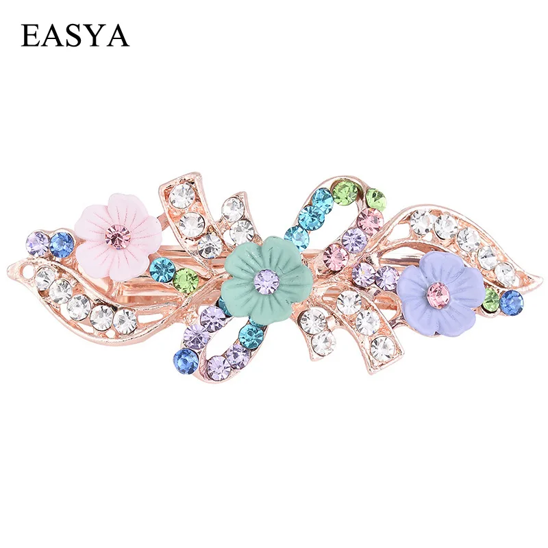 EASYA Hot New Colorful Enamel Crystal Flower Hair Clips Hair Accessories Jewelry For Women Girls Best Hairpins Gift For Friends