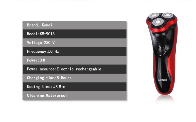 Kemei-Rasoir électrique pour hommes, soins du visage, rasoir à barbe lavable, machine à raser 3D, to