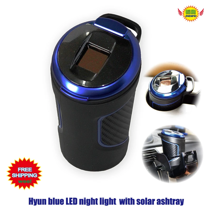 Car Ashtray Holder Cup with LED light solar auto accessories universal Portable luminous lager-caliber ashtray car styling