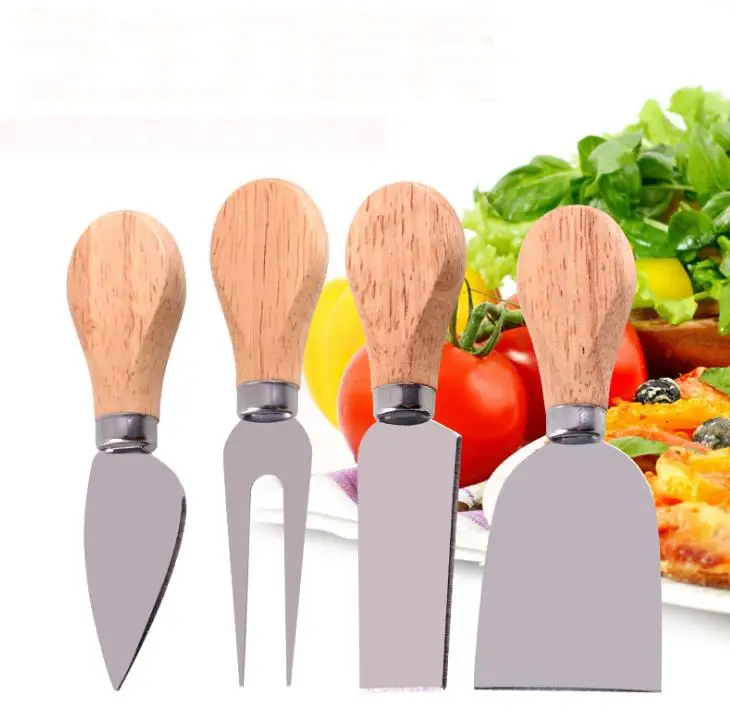 Wholesale 4 PCS*200set=800pcs /lot Travel Cheese Knives Set,Cheese Knife,Shaver,Fork and Spreader,Wooden Handle