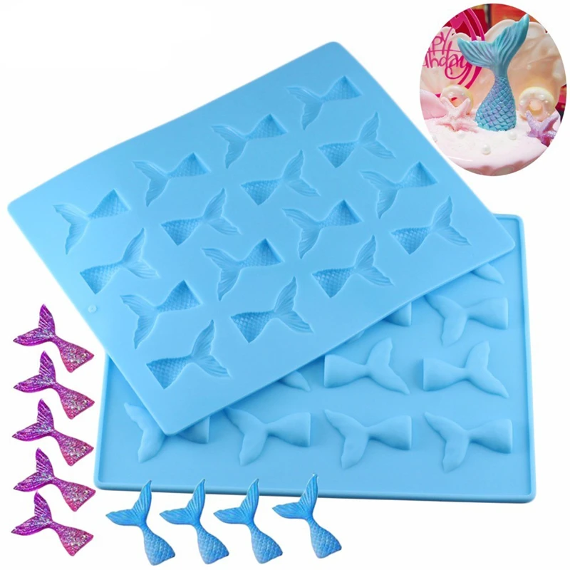 16 Cavities Mermaid Tails Silicone Mold Chocolate Candy Jelly Molds Baby Birthday Cupcake Topper Cake Decorating Tools