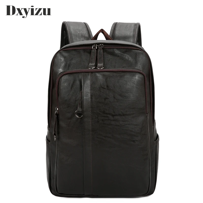 Large Capacity Leather Backpack High Quality Simple Male Bag Business Men Solid Vintage Casual Youth Leisure Travel Bags